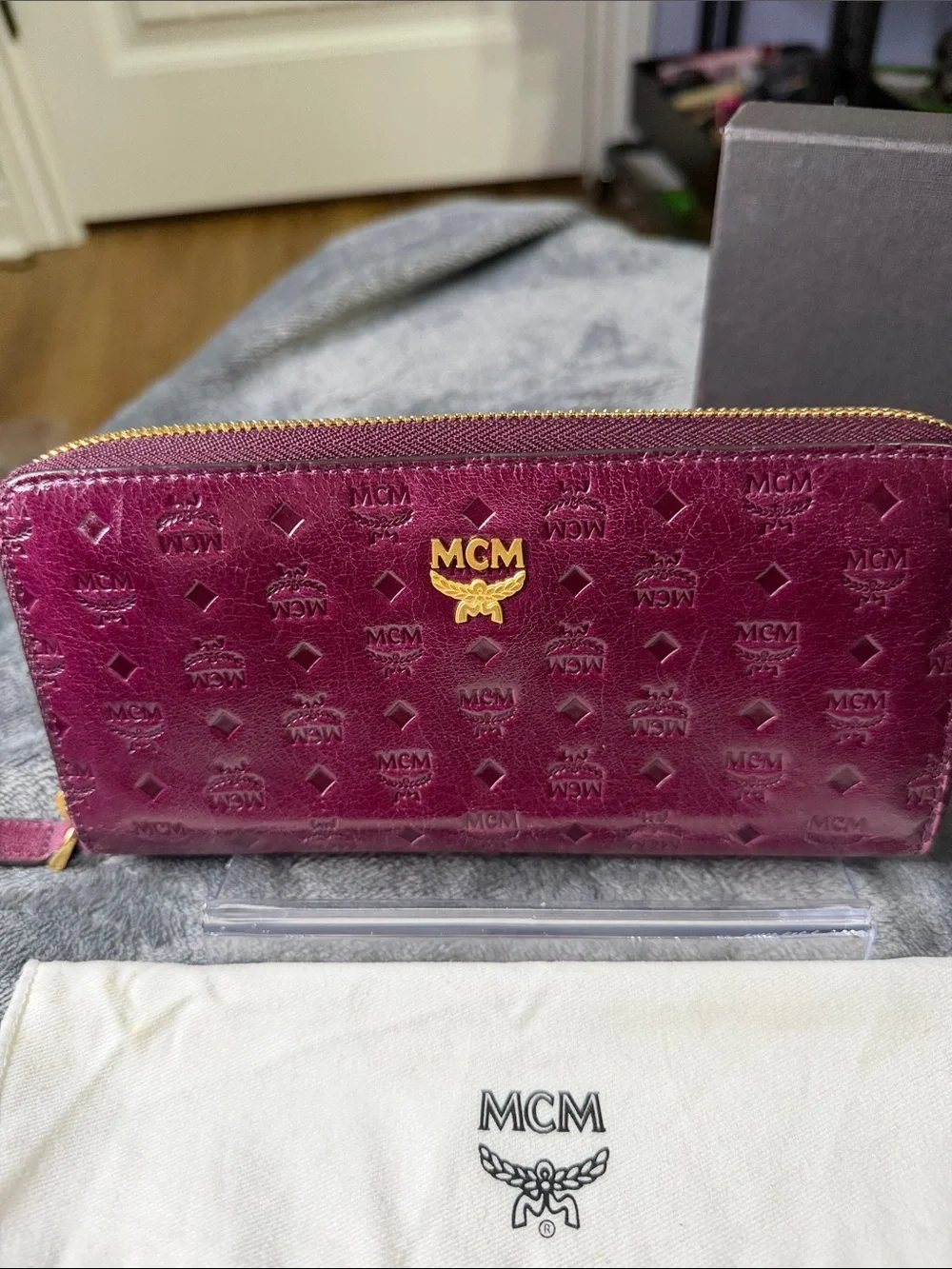 MCM Women's Purple Zip-Around Logo Embossed Wallet Full Inclusion